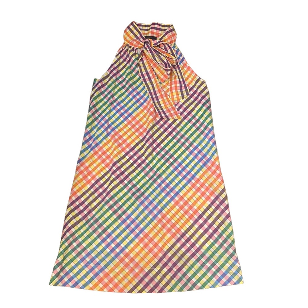 J Crew Rainbow Gingham Tie Neck Shift Dress - Picture 5 of 10